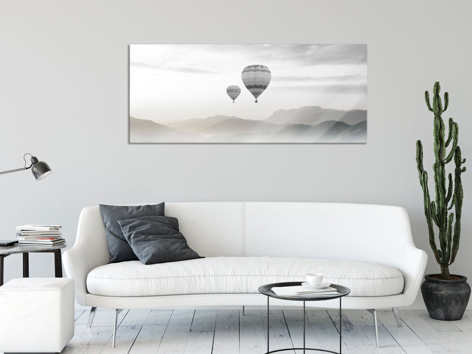 Heißluftballon Landschaft, Glasbild Panorama