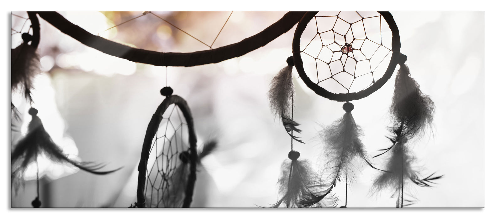 Pixxprint Traumfänger bei Sonnenuntergang, Glasbild Panorama