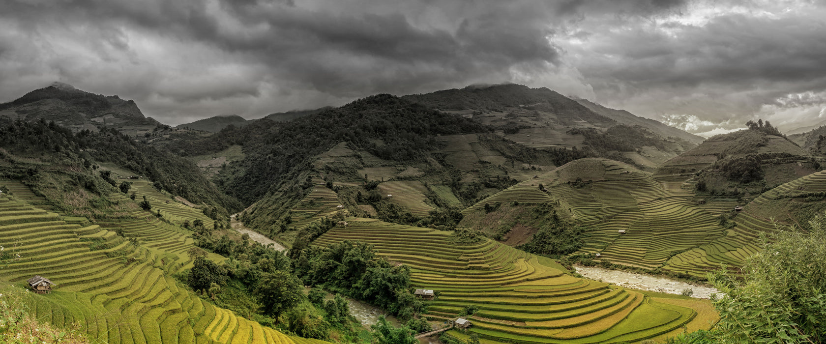 eine Berg Farm in Asien, Glasbild Panorama