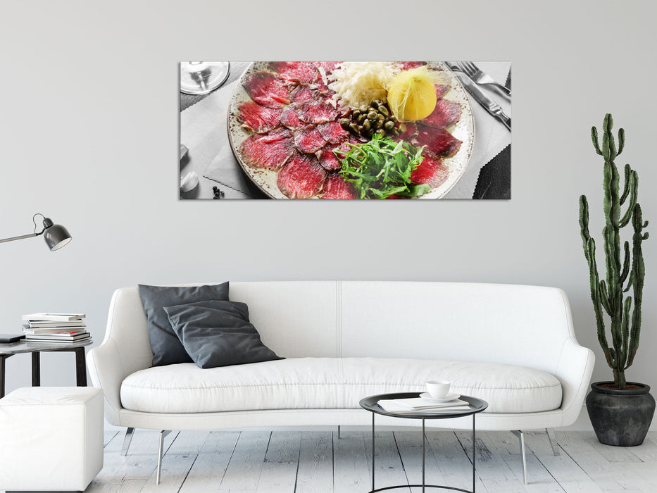 appetitliches Carpaccio, Glasbild Panorama