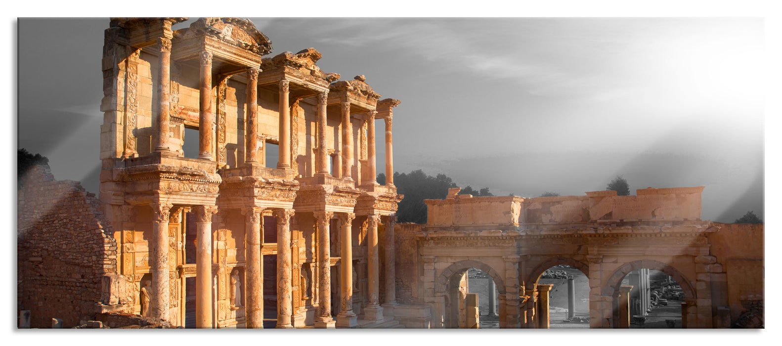 Pixxprint alte Tempelruine, Glasbild Panorama