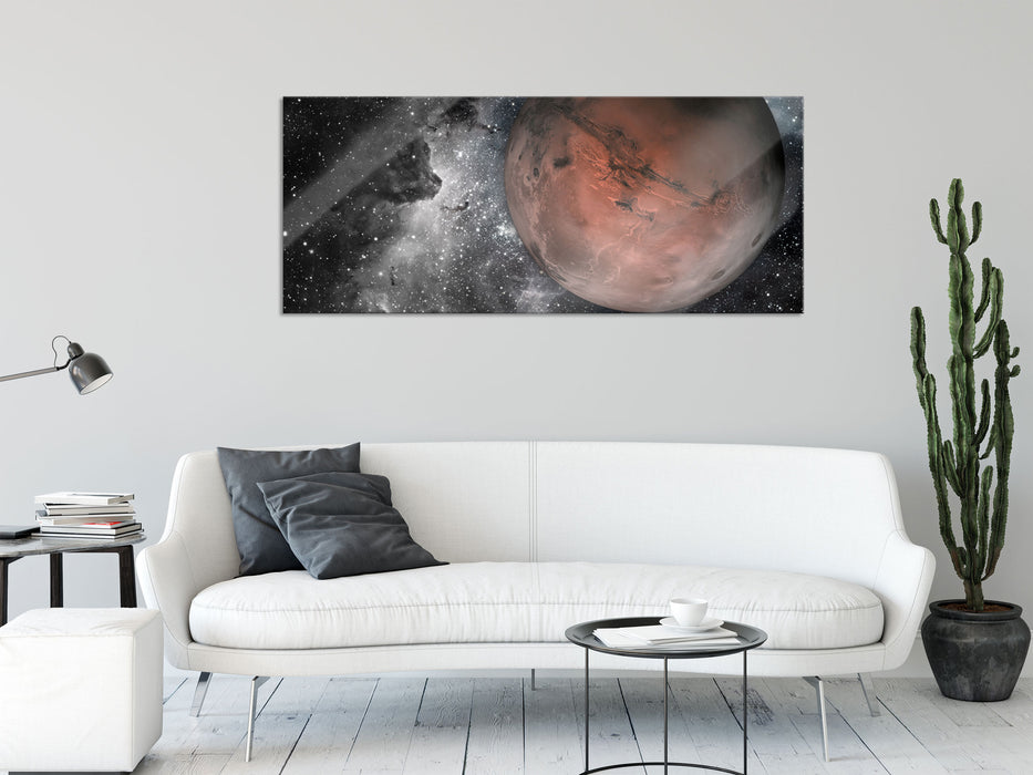 Mars im Weltall, Glasbild Panorama