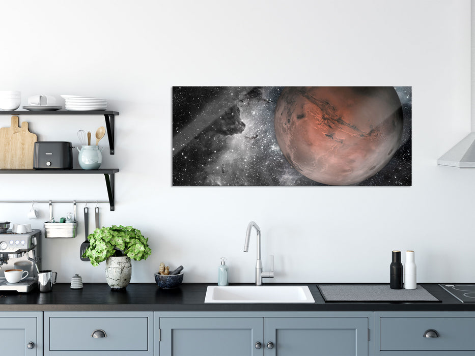 Mars im Weltall, Glasbild Panorama