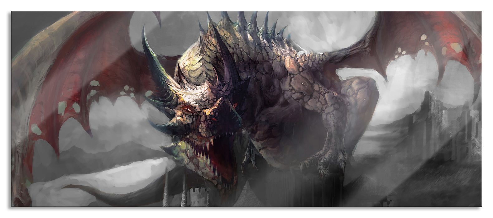 Pixxprint der Drache auf der Festung, Glasbild Panorama