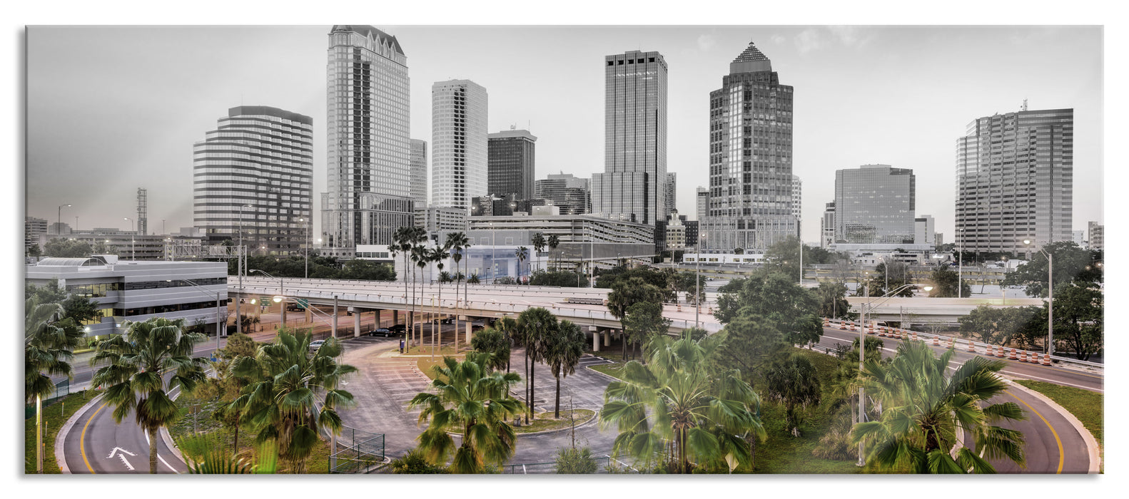 Pixxprint Skyline in den USA, Glasbild Panorama