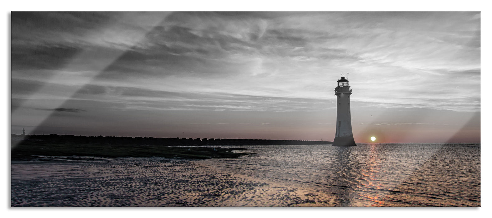 Pixxprint Leuchtturm im Sonnenuntergang, Glasbild Panorama