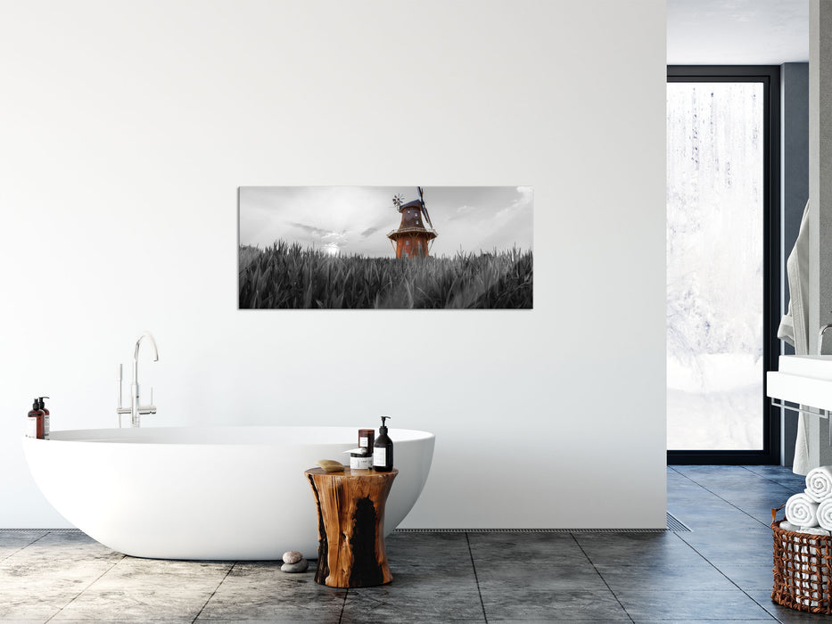 schöne Windmühle auf dem Feld, Glasbild Panorama