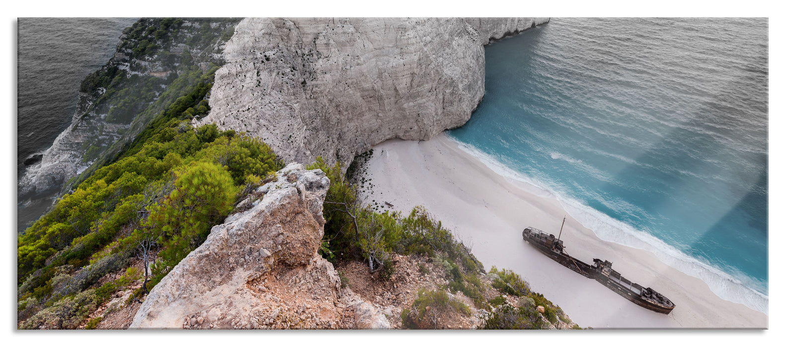 Pixxprint Nagio Strand im Sonnenuntergang, Glasbild Panorama