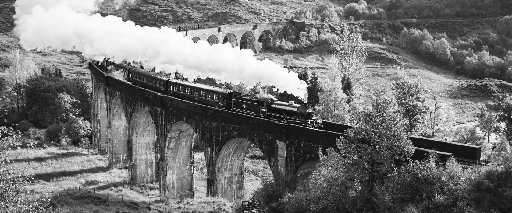 Dampflokomotive, Glasbild Panorama