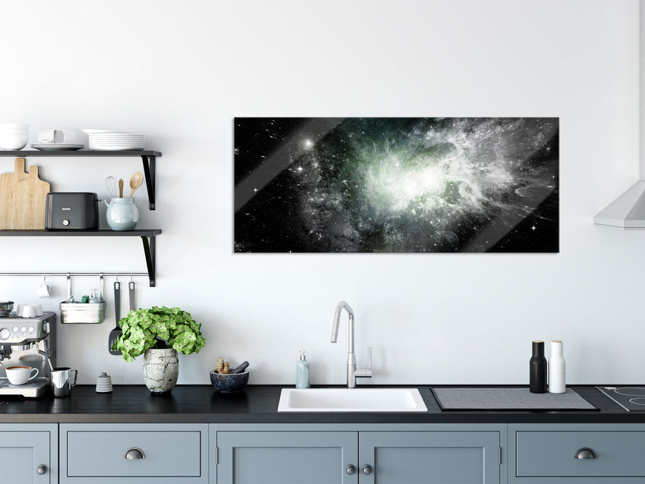 ferne Galaxie im Sternenstaub, Glasbild Panorama