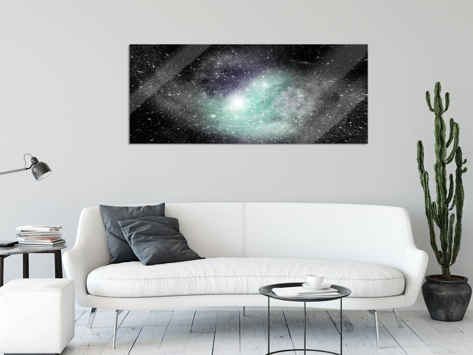 ferne Galaxie im Sternenstaub, Glasbild Panorama