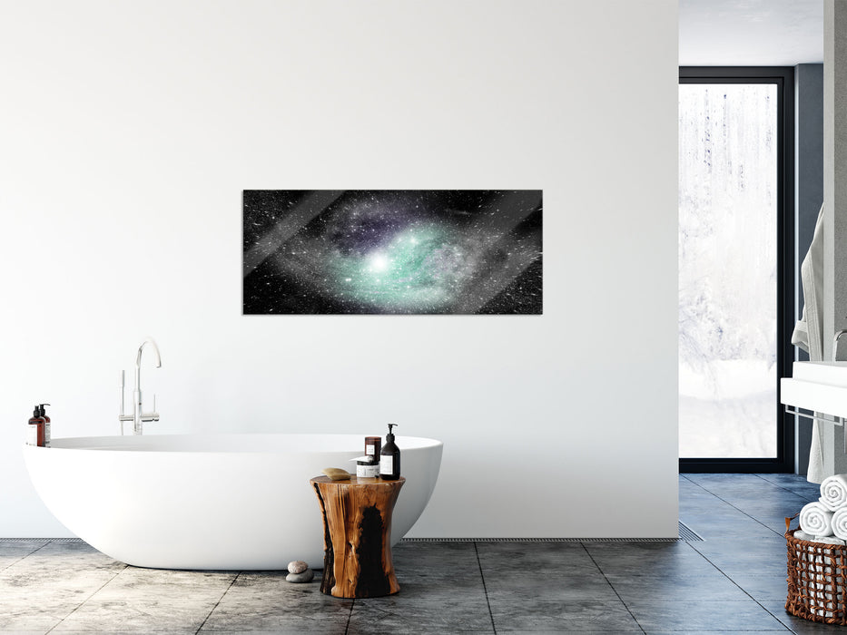 ferne Galaxie im Sternenstaub, Glasbild Panorama