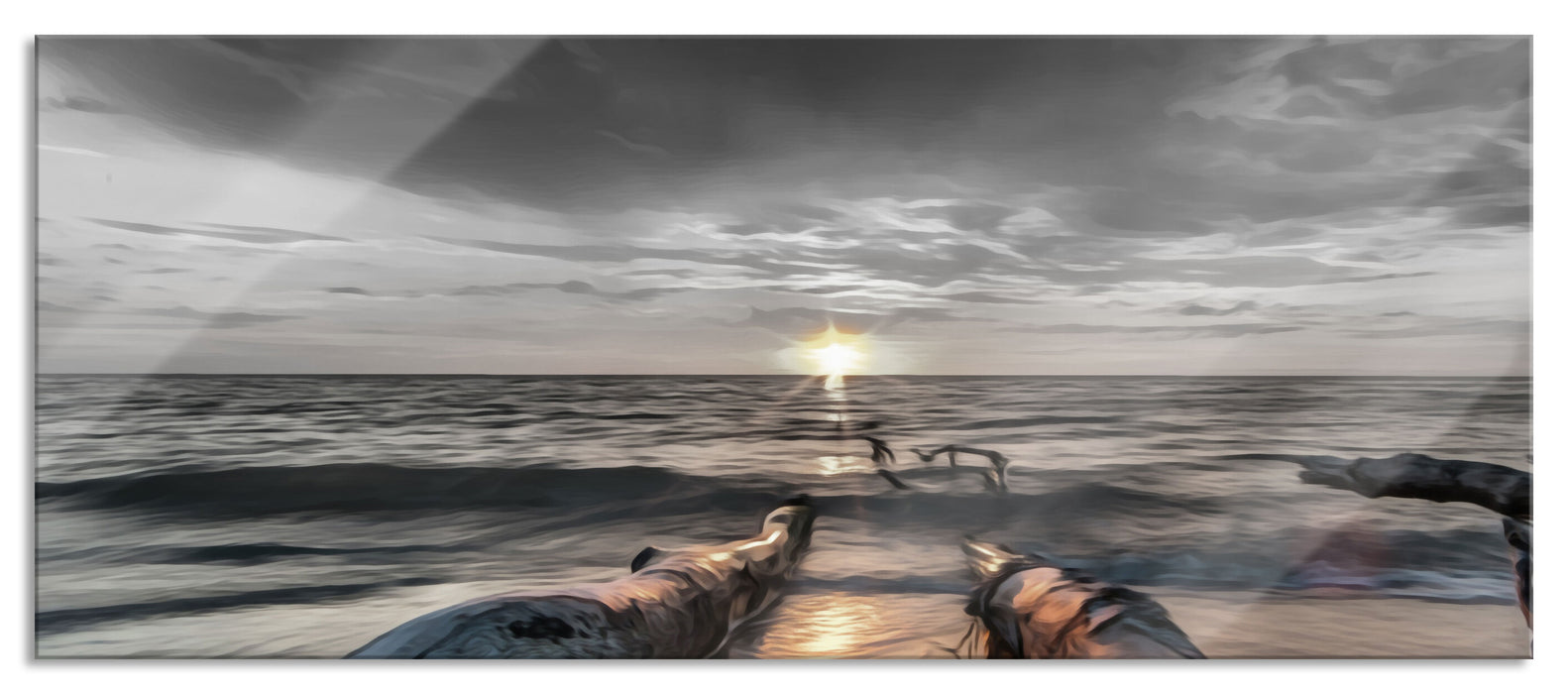 Strand Öl Effekt, Glasbild Panorama