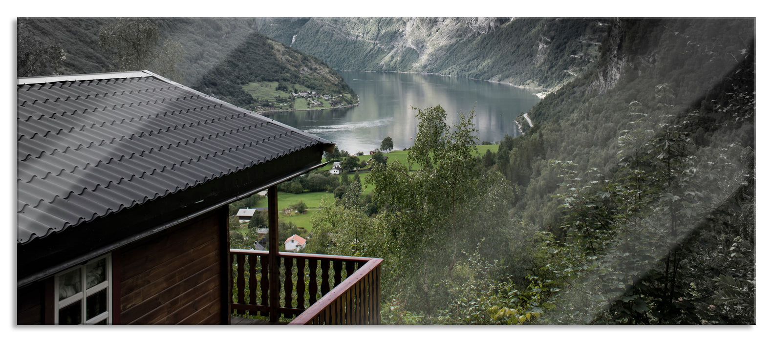 Pixxprint Hütte in schöner Umgebung, Glasbild Panorama