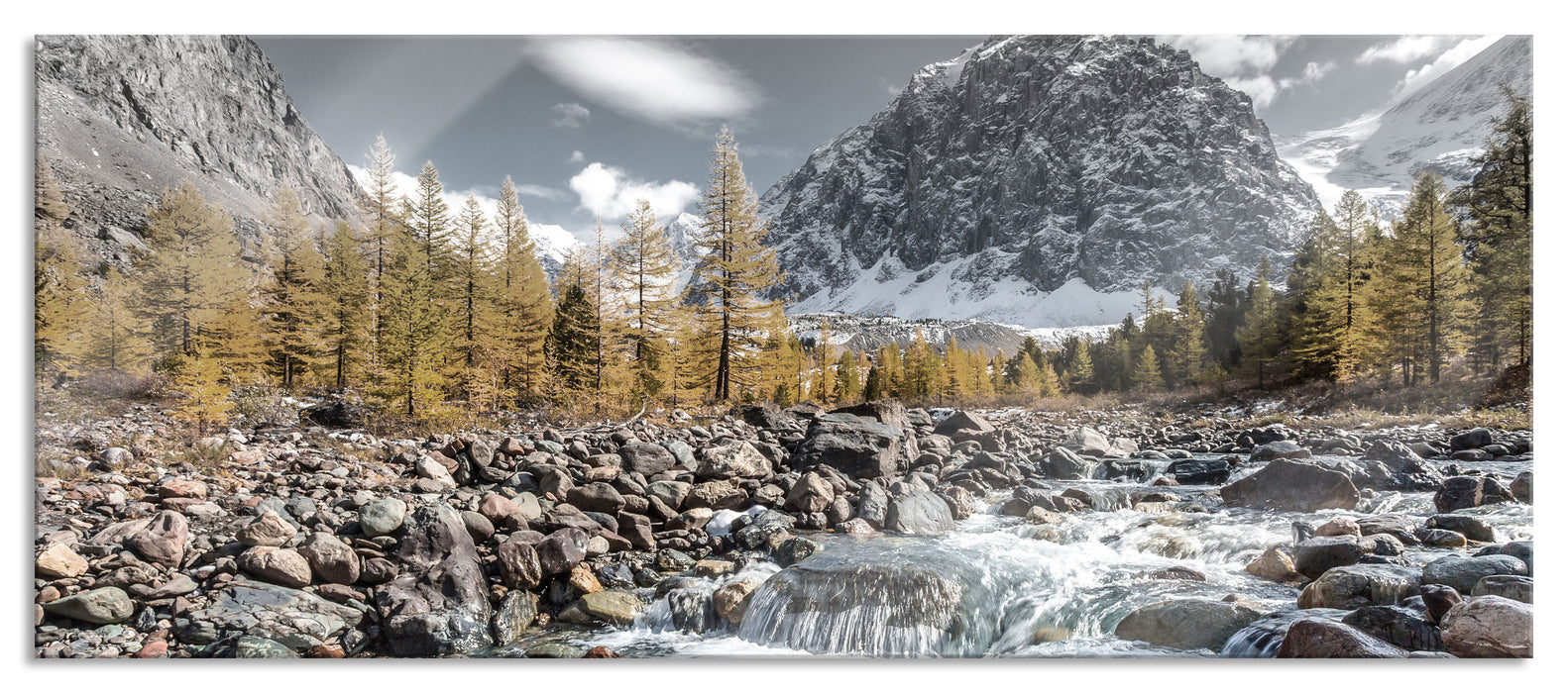 Pixxprint kleiner Fluss im Gebirge, Glasbild Panorama