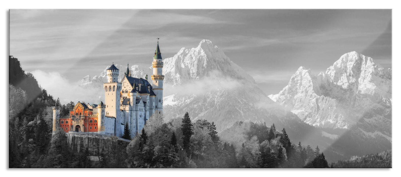 Pixxprint Schloss Neuschwanstein, Glasbild Panorama