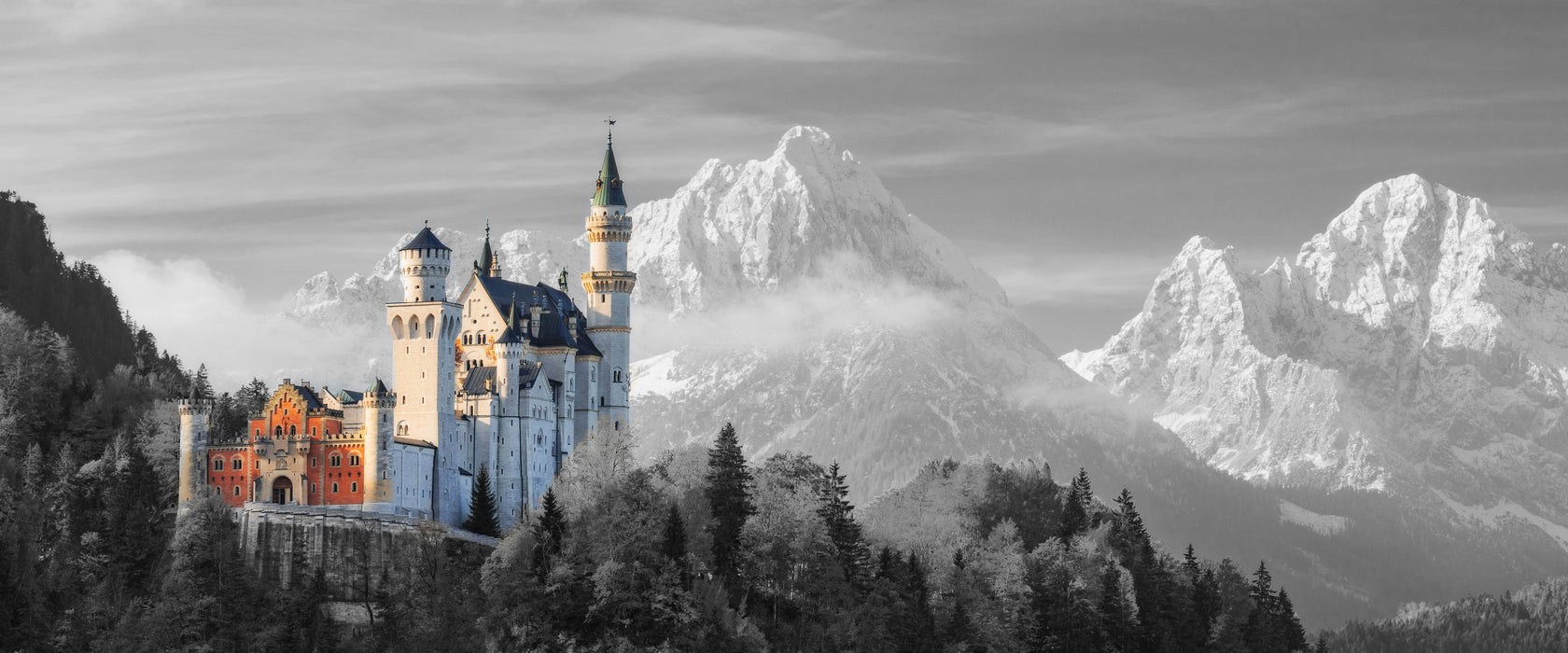 Schloss Neuschwanstein, Glasbild Panorama