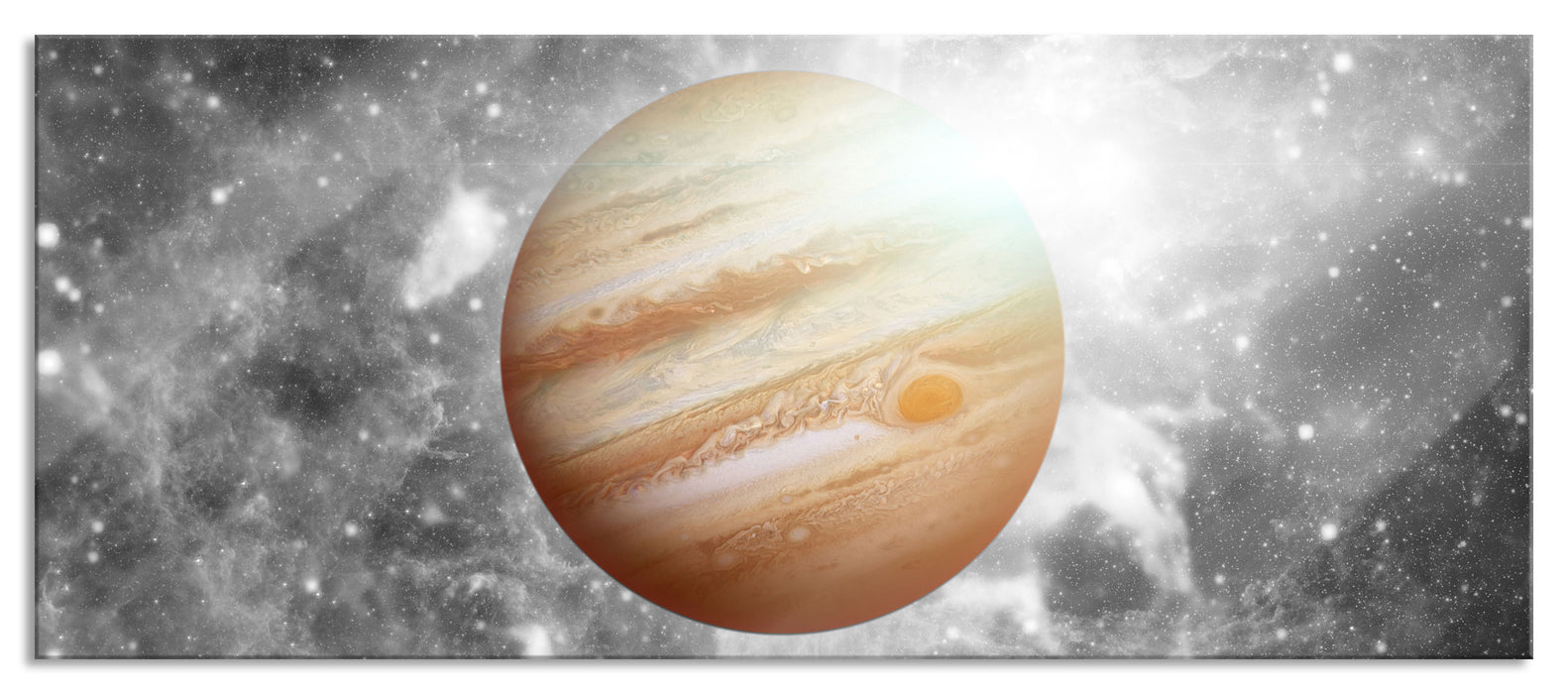 Pixxprint Planet Jupiter im Universum, Glasbild Panorama