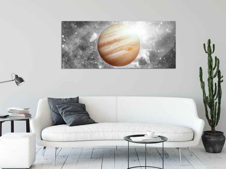 Planet Jupiter im Universum, Glasbild Panorama