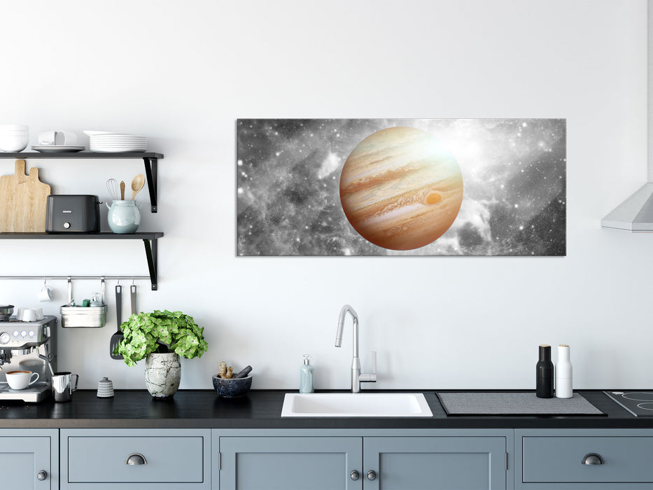 Planet Jupiter im Universum, Glasbild Panorama