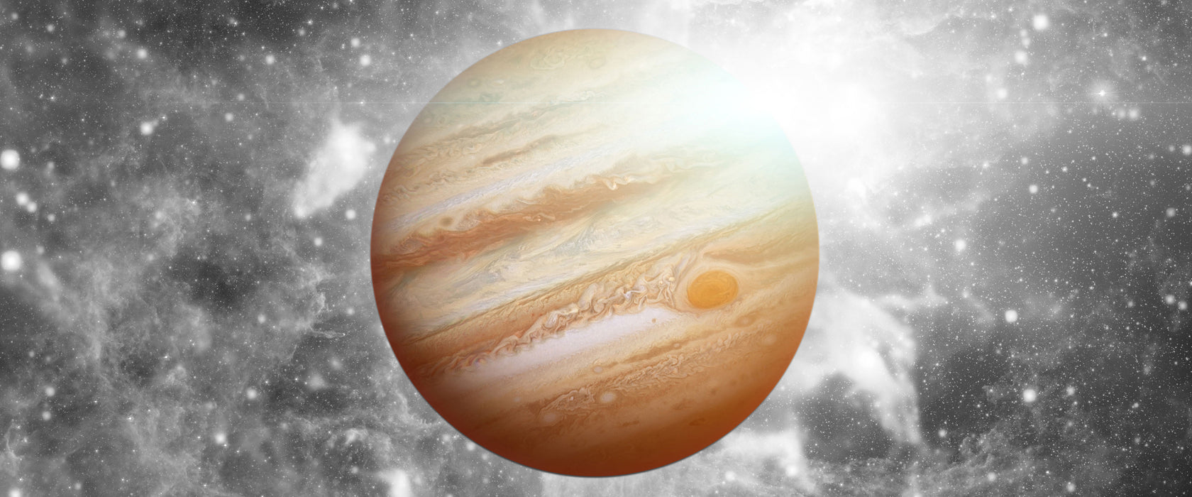 Planet Jupiter im Universum, Glasbild Panorama