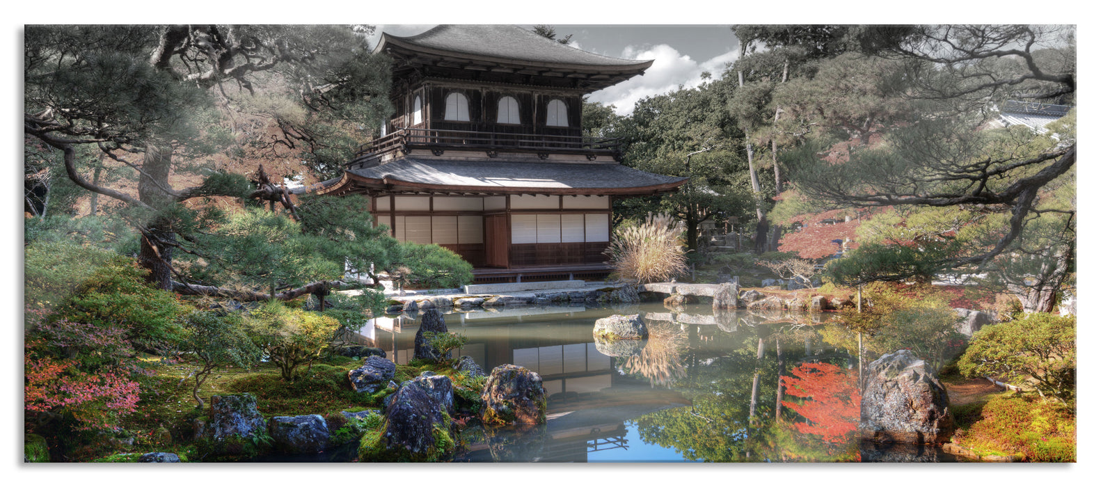 Pixxprint Ginkaku-ji-Tempel in Kyoto, Glasbild Panorama