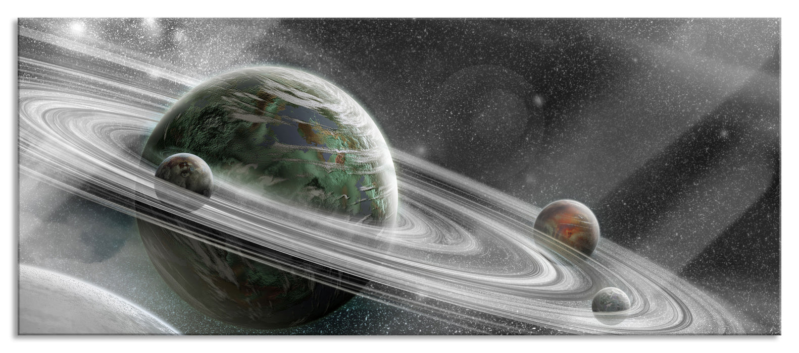 Pixxprint Planet mit Ringsystem, Glasbild Panorama