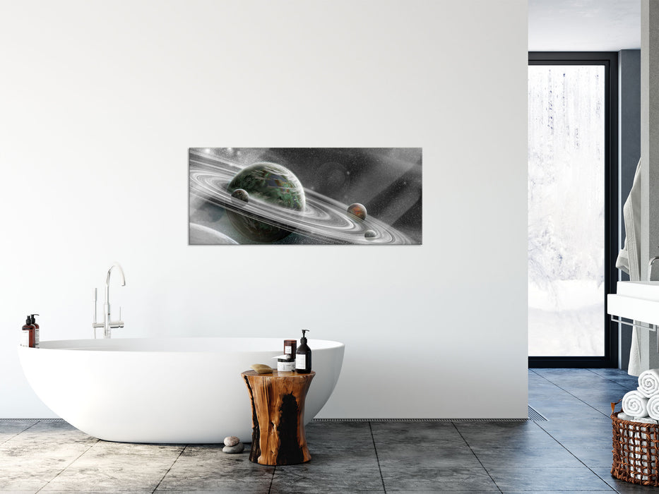 Planet mit Ringsystem, Glasbild Panorama