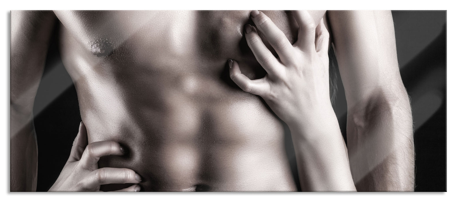 Pixxprint muskulöser Waschbrettbauch, Glasbild Panorama