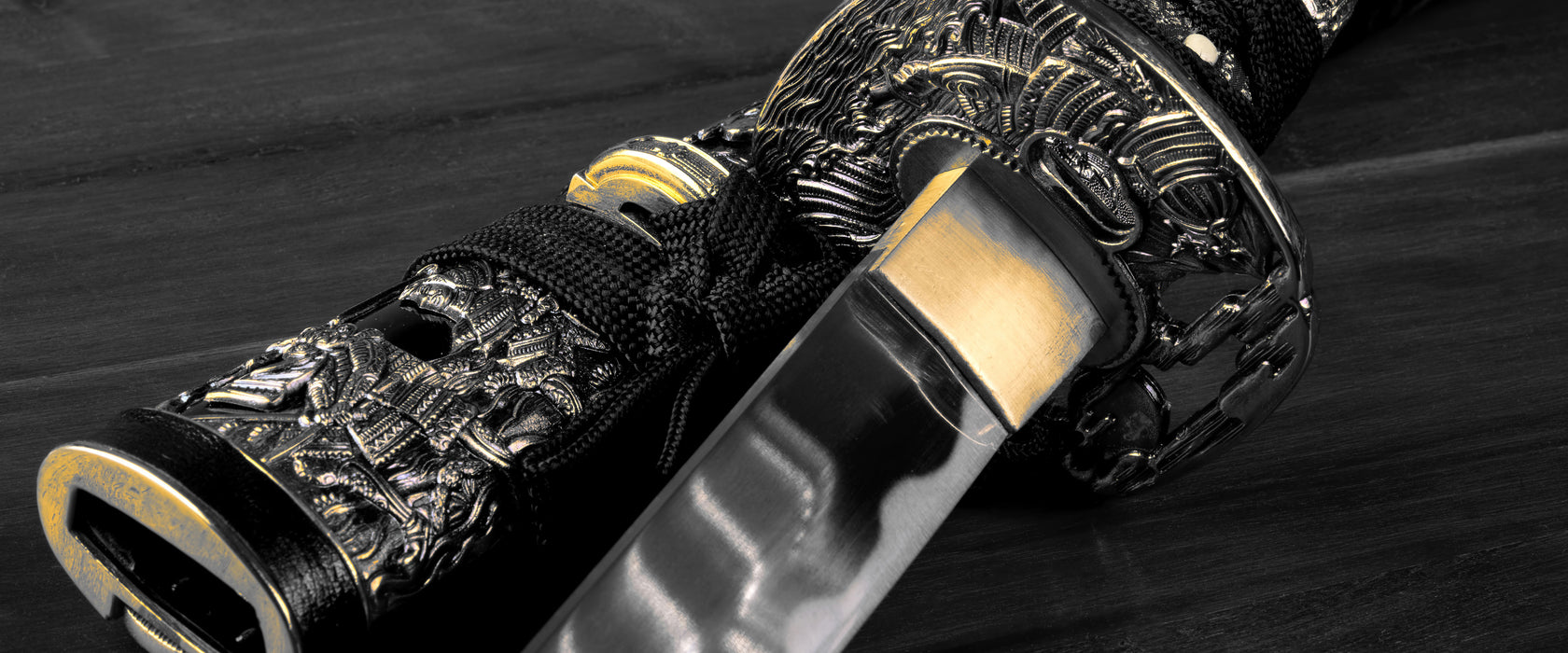 strahlendes Samurai-Schwert, Glasbild Panorama