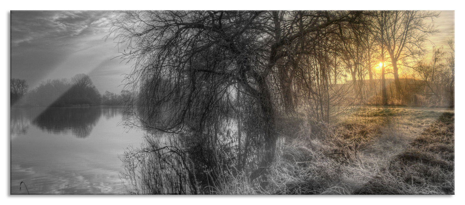 Pixxprint Landschaft im Morgengrauen, Glasbild Panorama