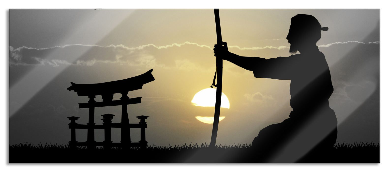 Pixxprint Samurai-Meister vor Horizont, Glasbild Panorama