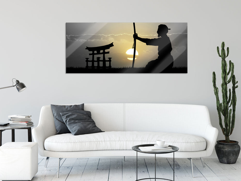 Samurai-Meister vor Horizont, Glasbild Panorama