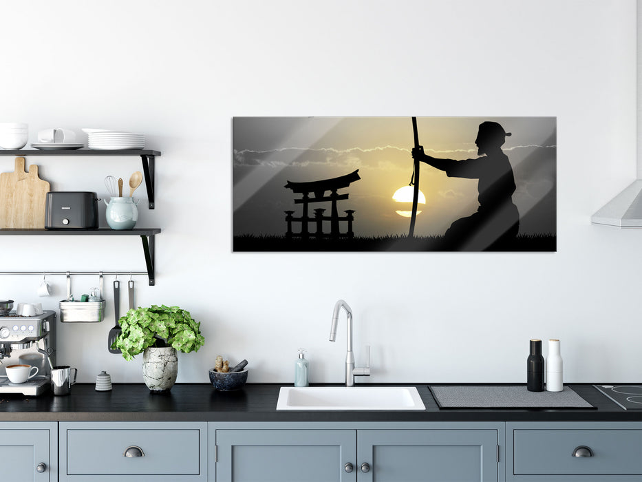 Samurai-Meister vor Horizont, Glasbild Panorama