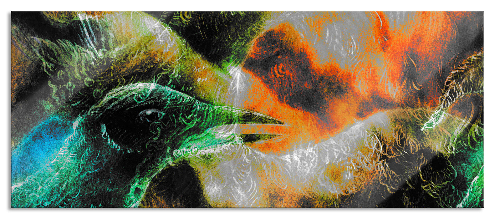 Pixxprint Vogel Phönix Collage, Glasbild Panorama