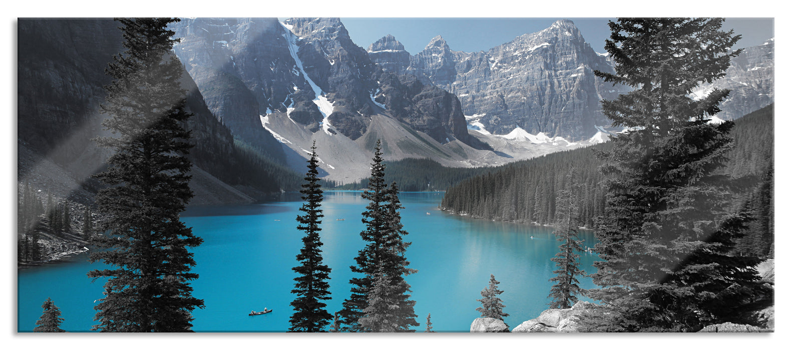 Pixxprint Moraine Lake kanadische Berge, Glasbild Panorama