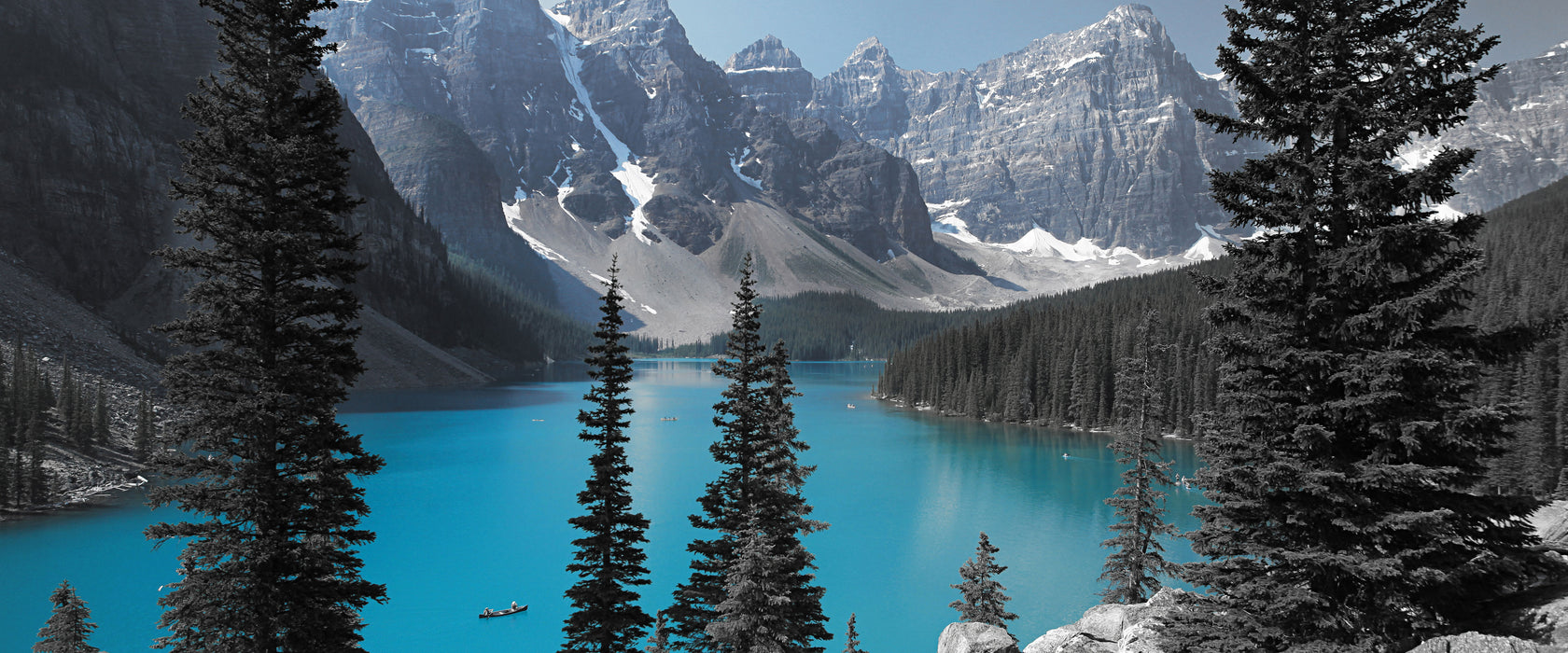 Moraine Lake kanadische Berge, Glasbild Panorama