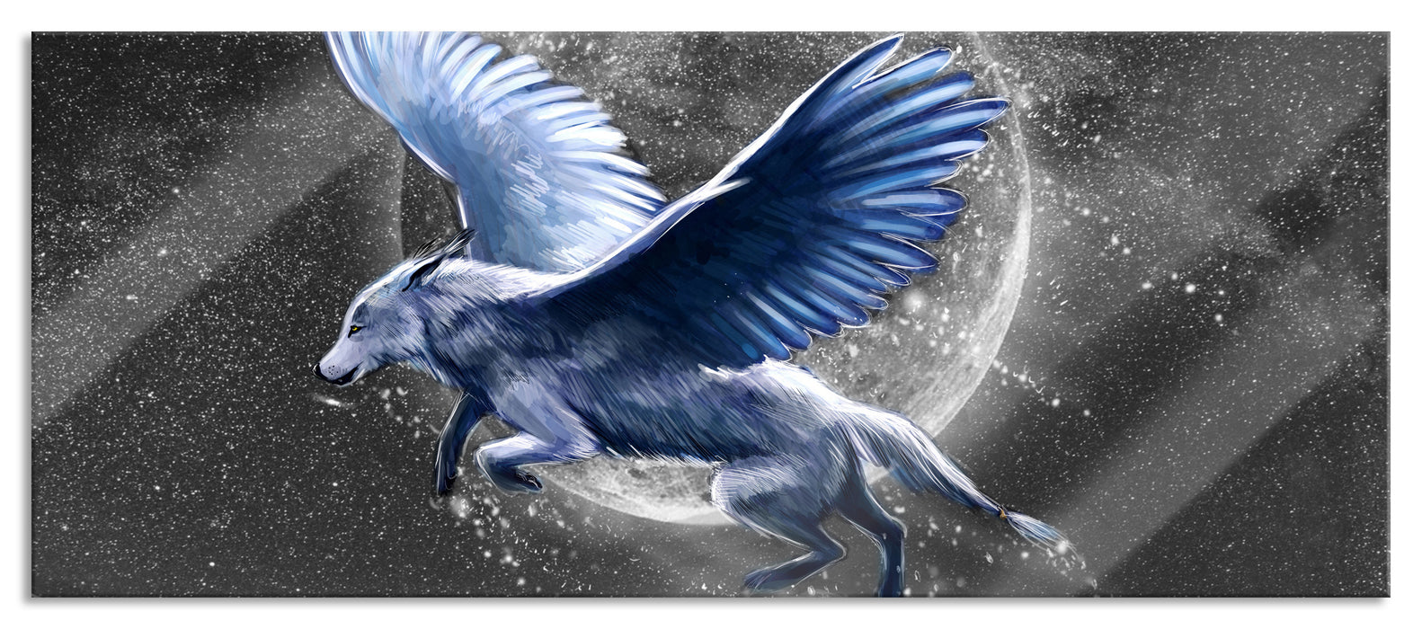 Pixxprint Wolf mit Flügeln, Glasbild Panorama