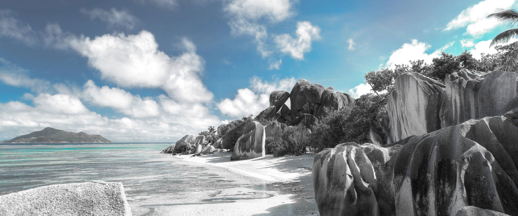 Seychellen Strand, Glasbild Panorama