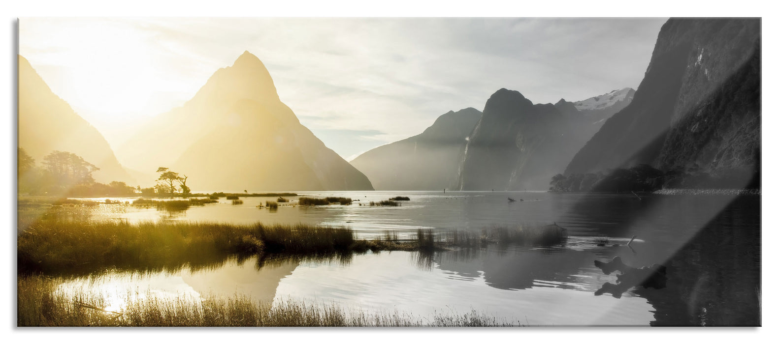 Pixxprint Milford Sound Neuseeland, Glasbild Panorama