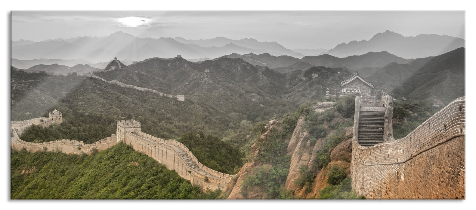 Pixxprint Chinesische Mauer, Glasbild Panorama