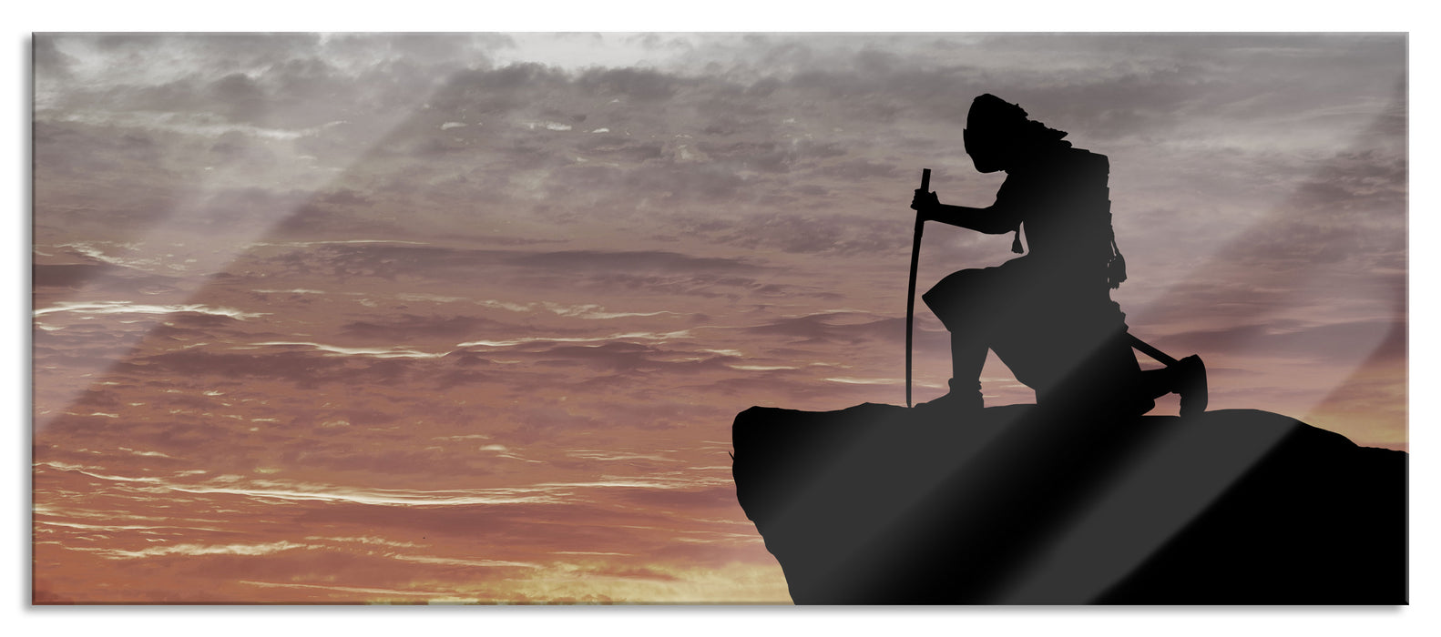 Pixxprint Samurai auf der Spitze des Berges, Glasbild Panorama