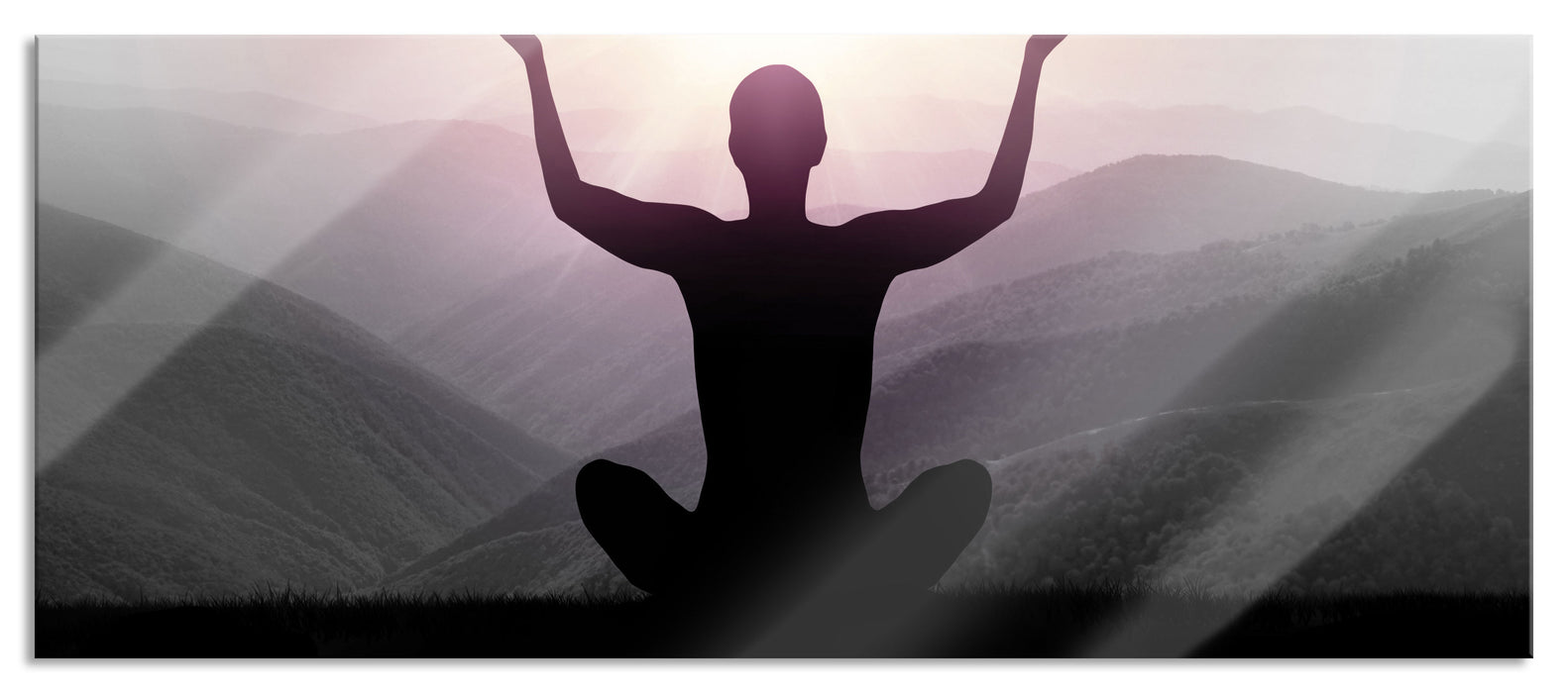 Pixxprint Yoga in den Bergen, Glasbild Panorama