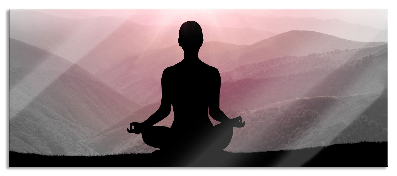 Pixxprint Meditierender Mensch in den Bergen, Glasbild Panorama