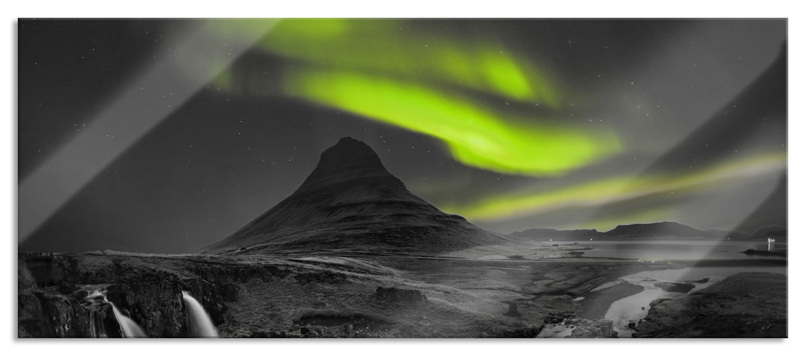 Pixxprint Kirkjufell Wasserfall, Glasbild Panorama