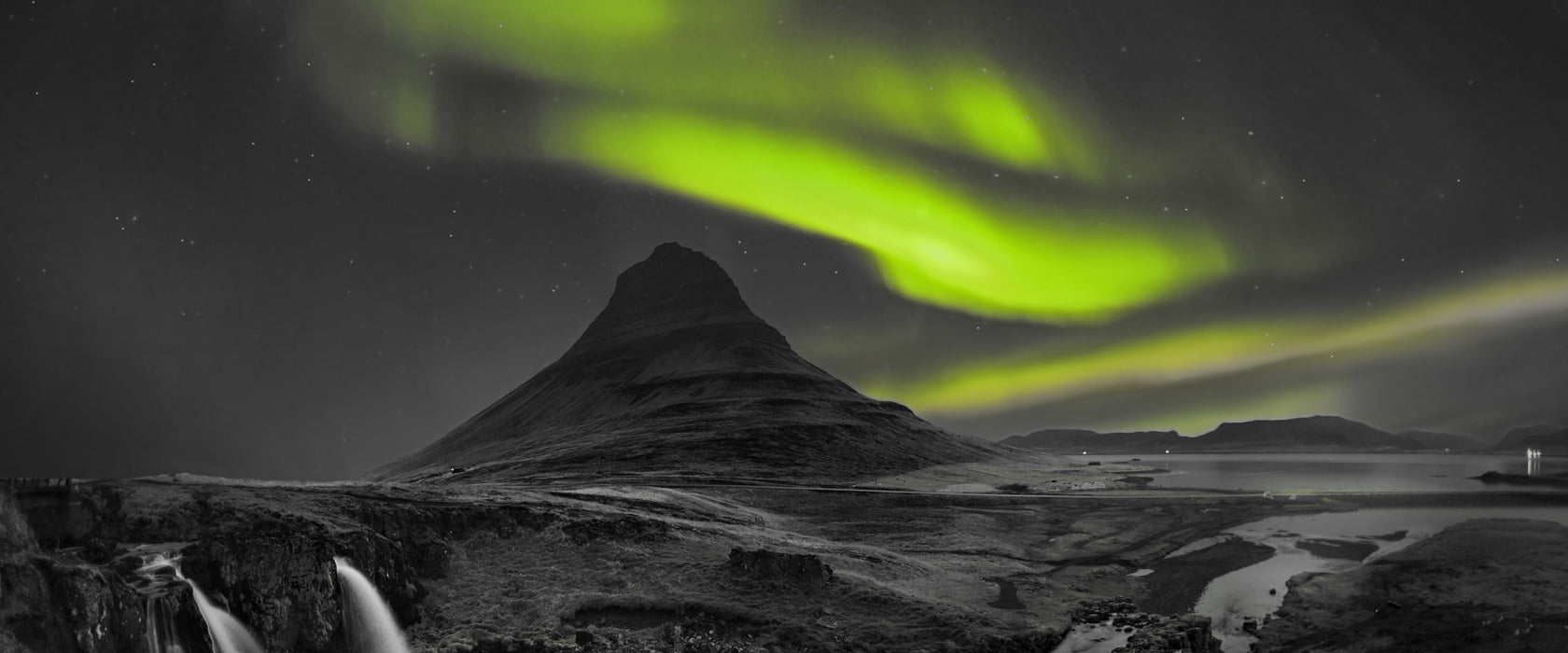 Kirkjufell Wasserfall, Glasbild Panorama