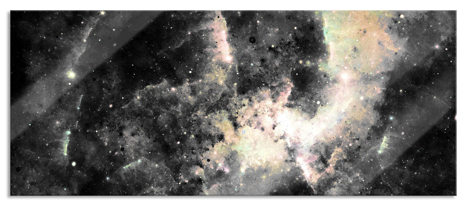 Pixxprint Bunte Nebelgalaxie und Sterne, Glasbild Panorama