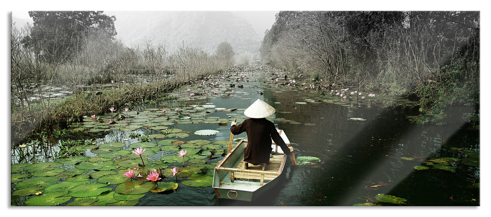 Pixxprint Yen-Stream Vietnam, Glasbild Panorama