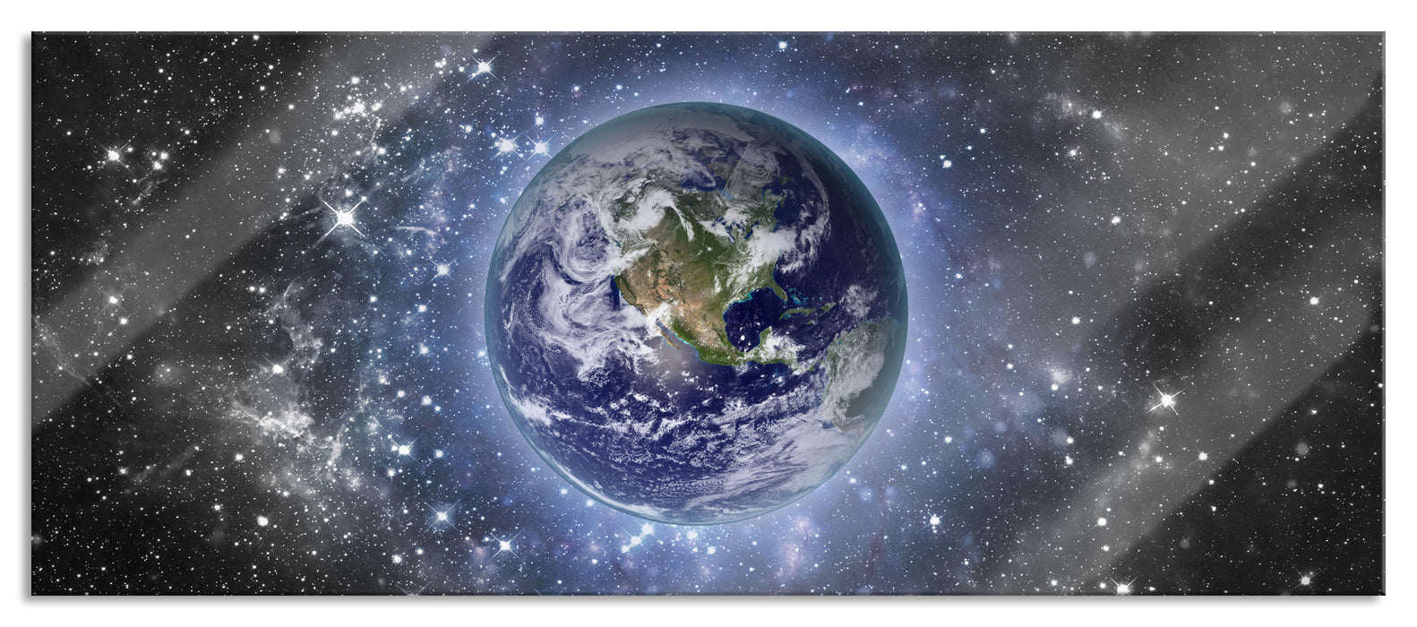 Pixxprint Planet Erde im Weltraum, Glasbild Panorama