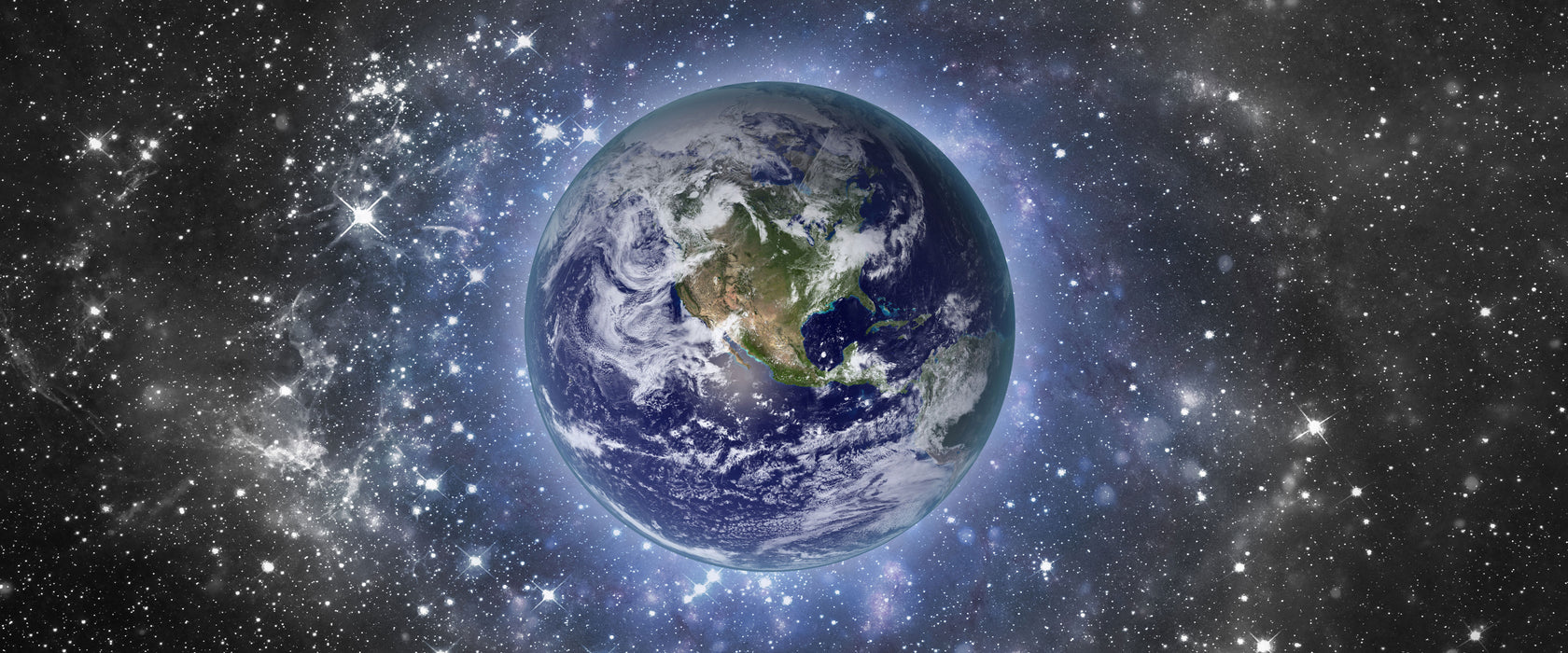 Planet Erde im Weltraum, Glasbild Panorama